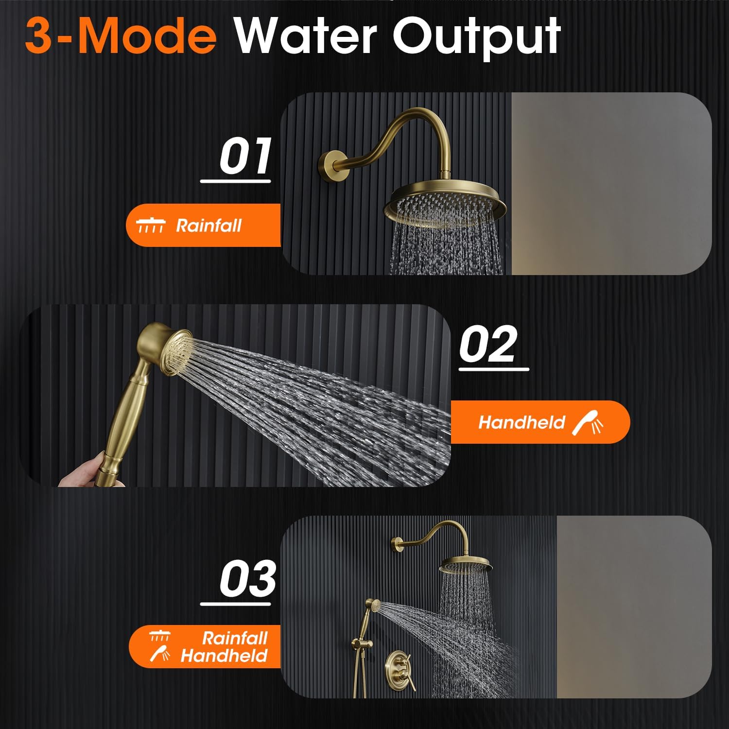 Antique Rainfall Shower System Bathroom Luxury Rain Mixer Shower Faucet Set with Pressure Balance Valve, Shower Combo Set with Rain Shower Head and Vintage Handheld Spray 9 inch Light Gold