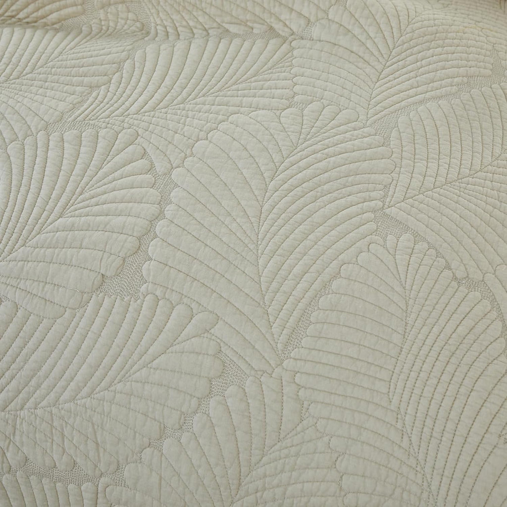 Brandream Beige Palm Stitch Quilt Set 100% Cotton King Size Luxury Embroidered Palm Leaf Bedding, Premium Hand-Stitched Tropical Quilt Set 3-Piece
