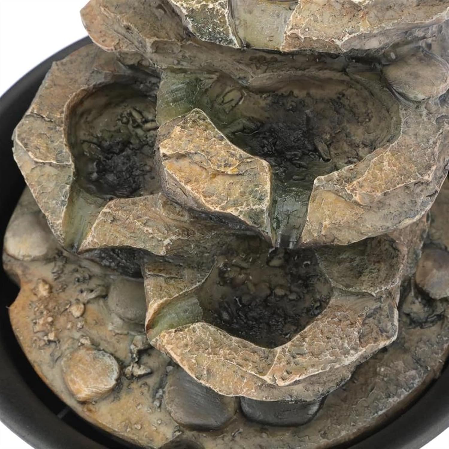 Tabletop Fountain Desktop Fountain 4 Layers Resin Rock Waterfall Tabletop Fountain with LED Light Office Desk Lucky Decoration Water Fountains Desktop Fountains