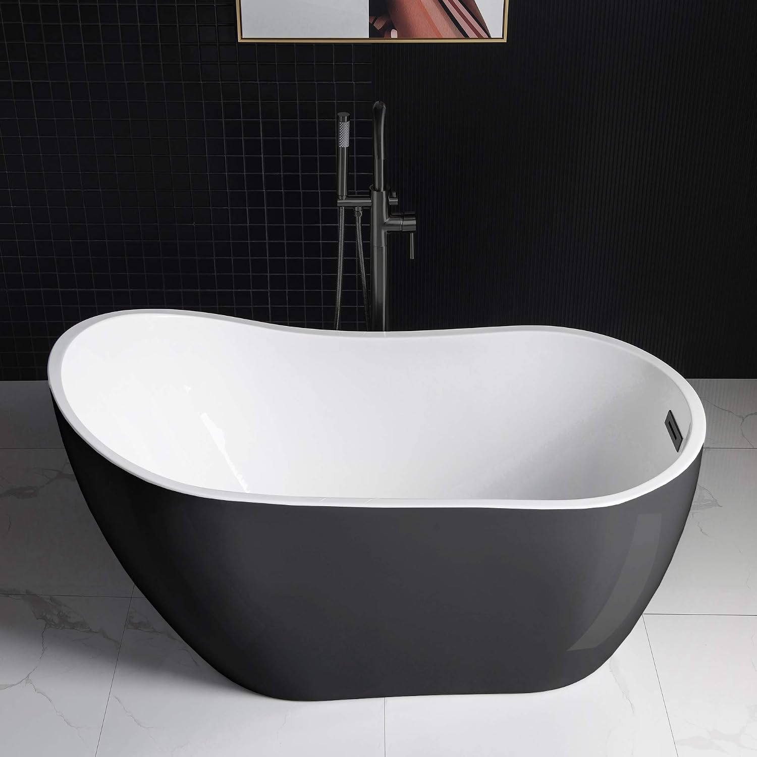 WOODBRIDGE Black B1807 MB-Drain &O Bathtub (B1807 Black -MB-Drain &O)