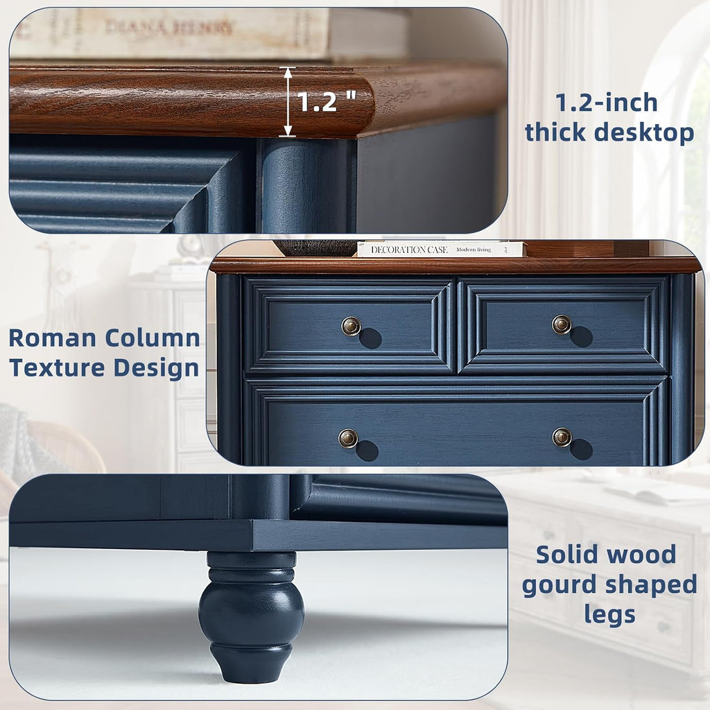 RWYHG Farmhouse 5 Drawer Dresser for Bedroom Set of 2, 35.5' Tall Small Dressers & Chest of Drawers, Rustic Wood Dresser with Roman Column, Storage Organizer for Living Room, Hallway, Closet (Blue)