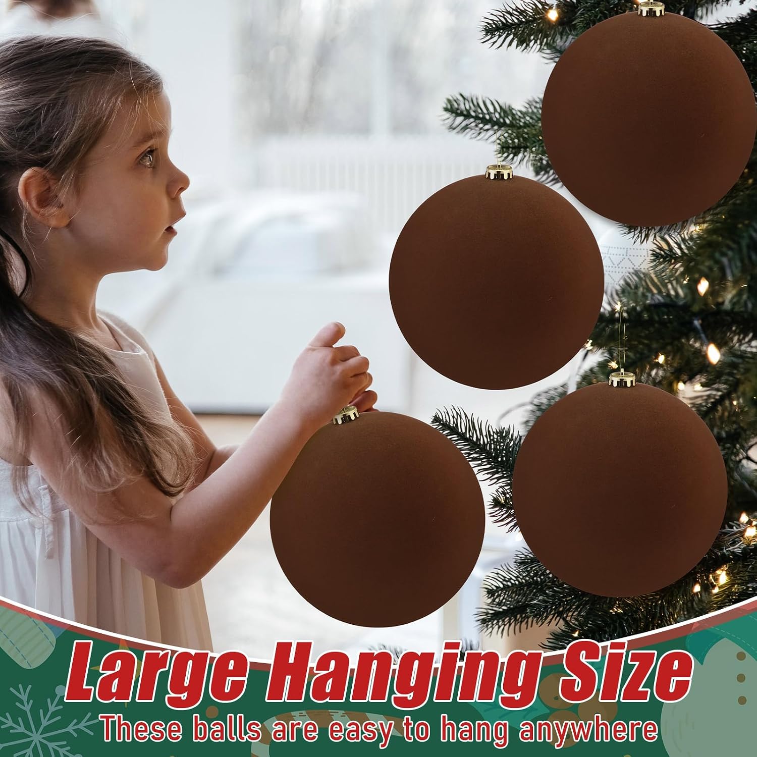 Hollowfly 12 Pcs 8 Inch Extra Large Velvet Christmas Balls Oversized Huge Big Christmas Tree Ornaments Balls for Family Holiday Xmas Tree Hanging (Brown)