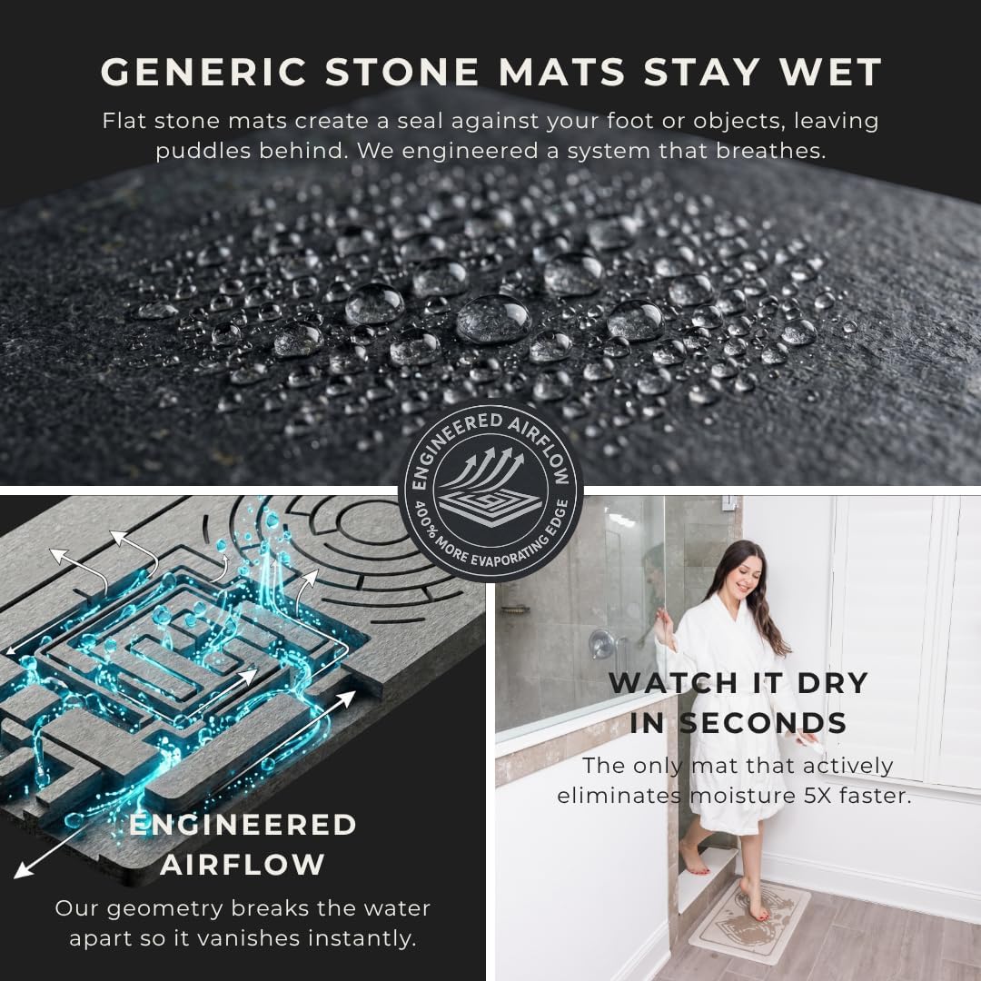 5X Faster Drying - Premium Bathroom Mat Set (2 Pack) [The Dry Home System] – Stone Bath Mats for Bathroom & Dish Drying Mat Stone – Non Slip Diatomaceous Earth – Zen Sterling