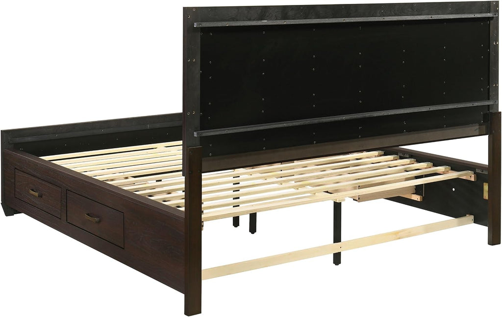 Coaster Home Furnishings Kauffman Transitional 4-Piece Bedroom Set California King Size Storage Panel Bed Frame 54-inch Headboard Dark Cocoa 204390KW-S4