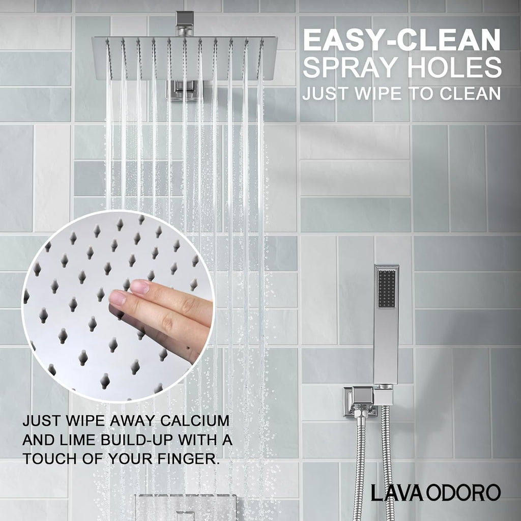 Lava Odoro 2-Setting Rainfall Shower Faucet Set and Bathroom Faucet Chrome, Gold Shower Sytem with Rough-in Valve, Chrome