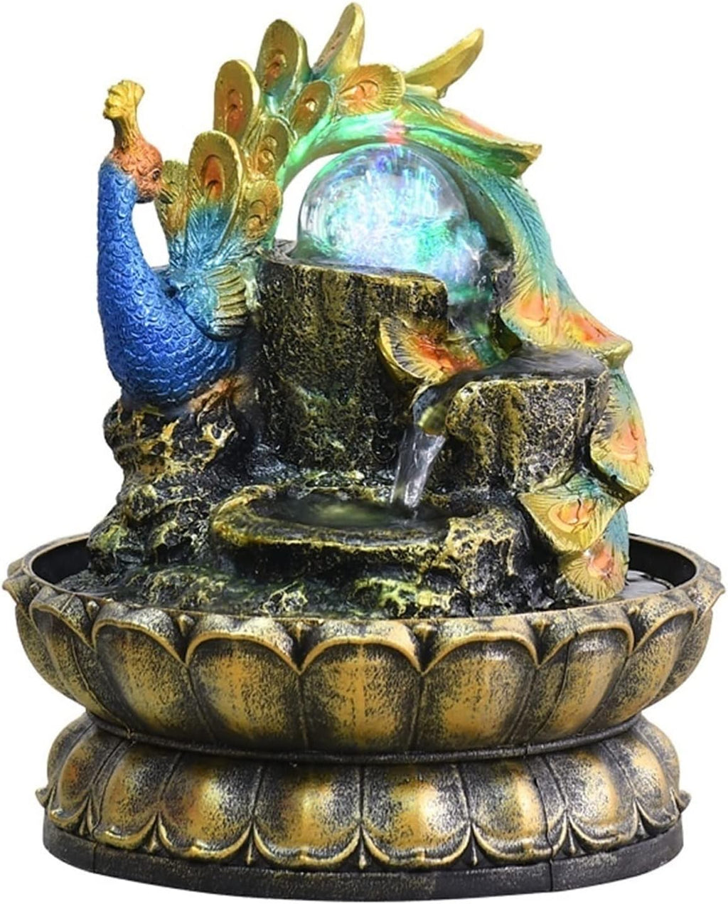 HIHELO Tabletop Fountain Tabletop Fountain Peacock Home Feng Shui Ball Desktop Fountain Dining Table Office Desktop Running Water Feng Shui Ornament Indoor Fountain