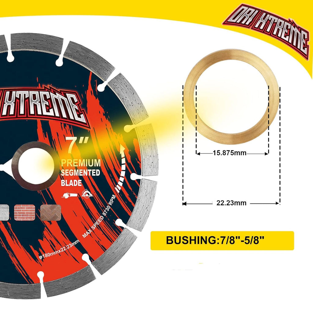 7 Inch Diamond Saw Blade 10Pcs, Segmented General Purpose Blade Dry/Wet Cutting Concrete, Masonry, Brick, Block,7/8'-5/8' Arbor
