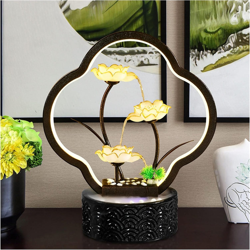 HIHELO Indoor Tabletop Waterfall Fountain Tabletop Fountain with Light Ceramic Circulating Water Fountain Decoration Home Living Room Interior Creative Desktop Landscape Meditation Fountain