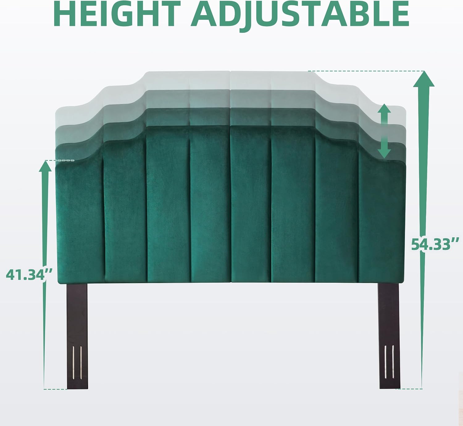 Huatean Home Velvet Upholstered Headboard Queen, Tufted Headboard, Elegantly Curved Queen headboard only,Soft Padded headboards, Modern Vertical Channel Design Head Board, Dark Green