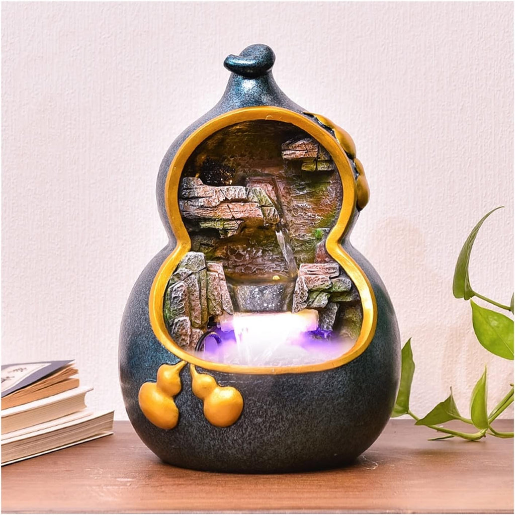 HIHELO Tabletop Fountain Indoor Resin Desktop Fountain Gourd Water Decoration Waterscape Fountain Living Room Desktop Home Desk Decoration Indoor Fountain