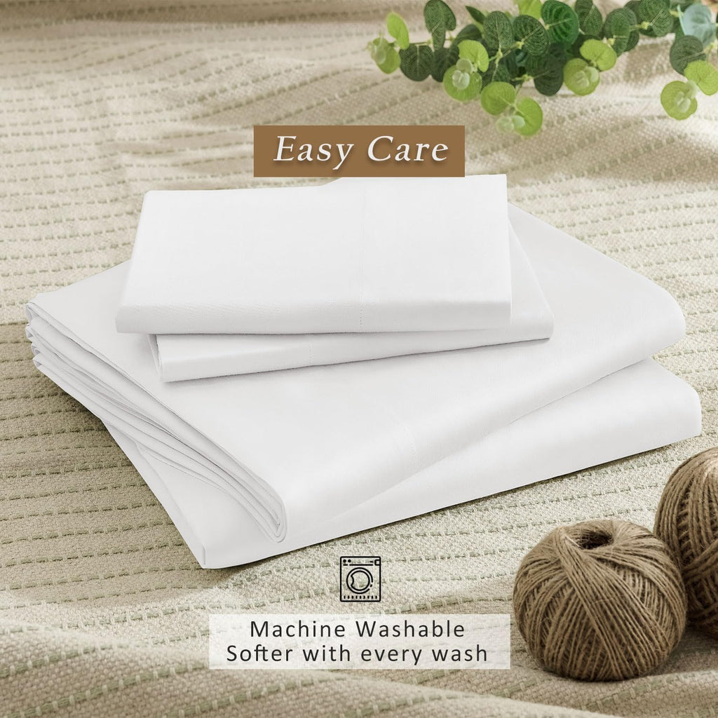 TOSMO Luxury Cooling Sheet Set - 100% Viscose from Bamboo, 4-Piece Bedding Set (Queen Size) - 18' Extra Deep Pockets, Oeko-Tex Certified, Silky Soft and Breathable, Classic White
