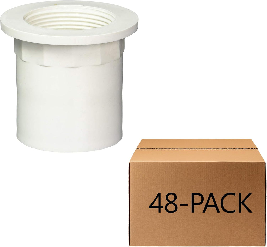Westbrass 442P-48 1-1/2' NPMS Thread x 2-1/2' Straight Tub Drain Adapter with Slip Inlet, Sch 40 PVC White (48-Pack)