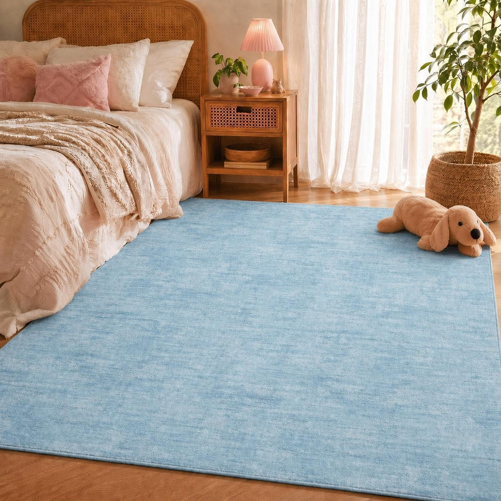 RUGSREAL Washable Rug 10x13 for Living Room Modern Abstract Area Rug Non-Slip Large Contemporary Bedroom Rug Stain Resistant Aesthetic Accent Floor Carpet Foldable Solid Rug for Home Office, Blue
