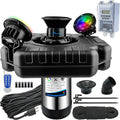 Pond Fountain Aerator with Lights, Dynamic RGB Light 1HP 750W Floating Fountain for Pond Lake, 110V 15000 GPH Fully Automatic Stainless Steel Fountain Pump 100Ft Cord with 2 LED Lights and Nail, Rope