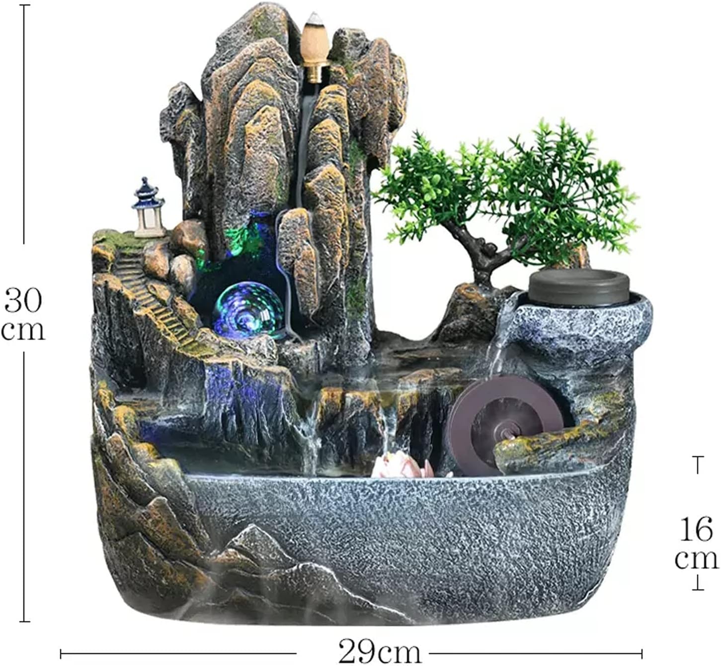 HIHELO Desktop Fountain Tabletop Fountain with Cascading Rock Waterfall and Rockery Stream Indoor Waterfall Function with Automatic Pump for Home Office Water Fountain Outdoor (Size : Small)