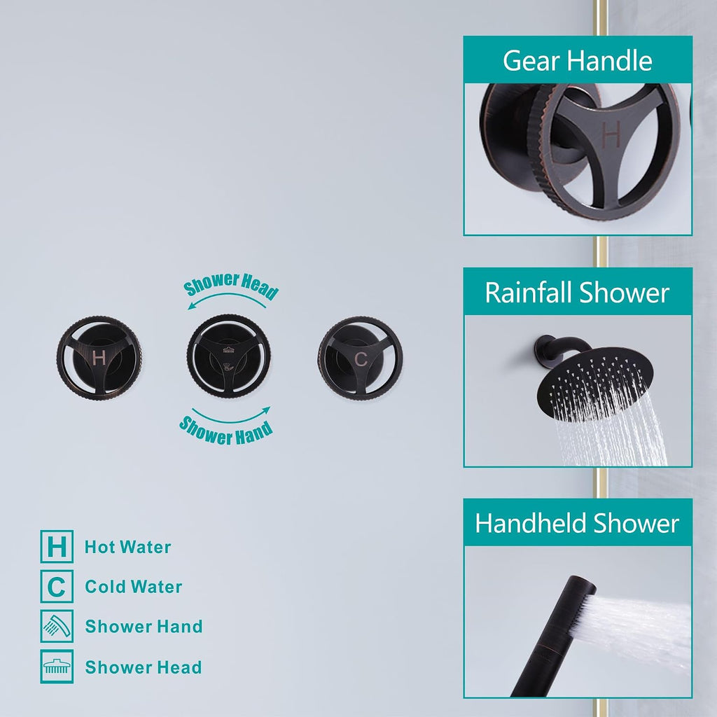 SKOWLL Oil Rubbed Bronze Shower System 3 Handles, Wall Mounted Shower Faucet Set with 10 Inch Round Rain Shower Head and Handheld Spray