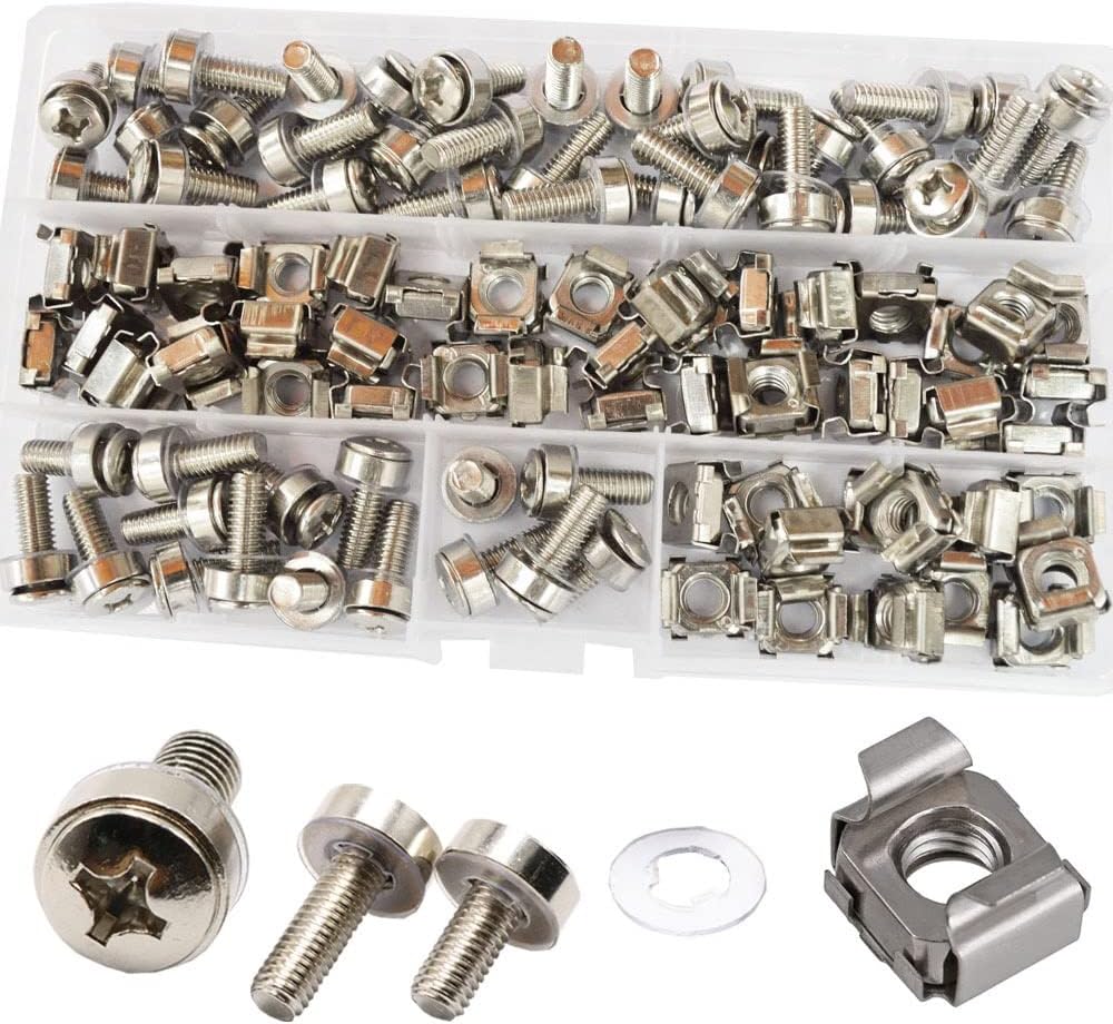 M5 M6 Cage Nuts Bolts Washers Metric Square Hole Hardware Server Rack Screw Mount Clip Nuts Assortment Kit Set 50 Set (Color : M5X20mm (100pcs))