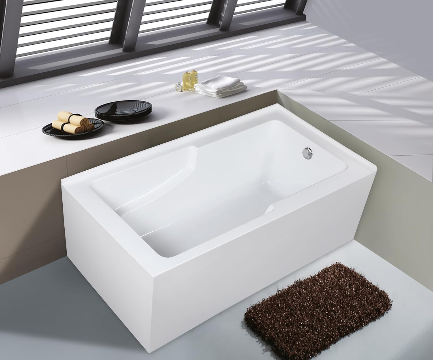 Aqua Eden VTAM6032R22S 60-Inch Acrylic 2-Wall Corner Alcove Tub with Corner Apron, Right Hand Drain Hole, White