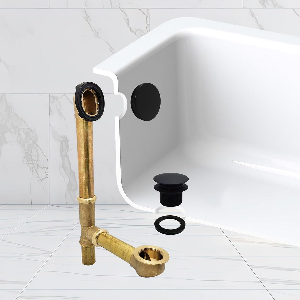 Westbrass D325H-62 European Tip Toe Bath Waste Drain Kit with Illusionary Faceplate, 14' Make-Up, 17 Ga., Matte Black