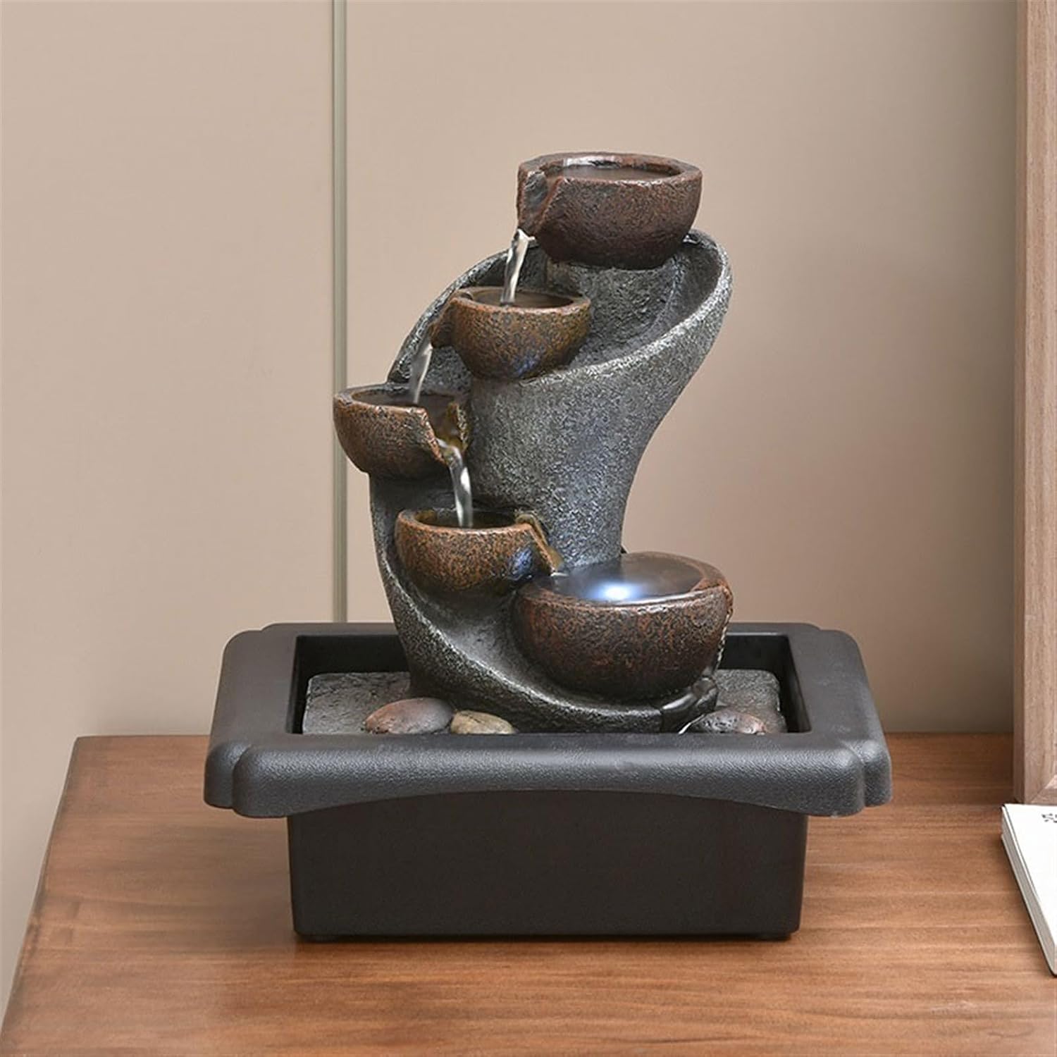 GRFIT Indoor Fountain Flowing Water Ornaments for Tea Table, Office Light, Luxury, Opening, Gift, Circulating Water Landscape, Desk, Wealth Attraction Tabletop Fountain