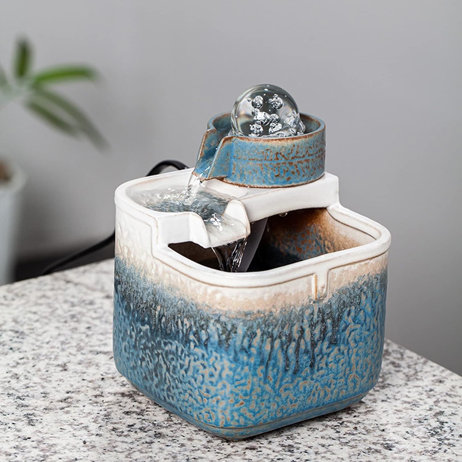 HIHELO Tabletop Fountain Tabletop Fountain Indoor Small Ceramic Desktop Fountain Desk Humidifier Table Fountain Home Office Bedroom Desk Decoration Indoor Fountain (Color : A)