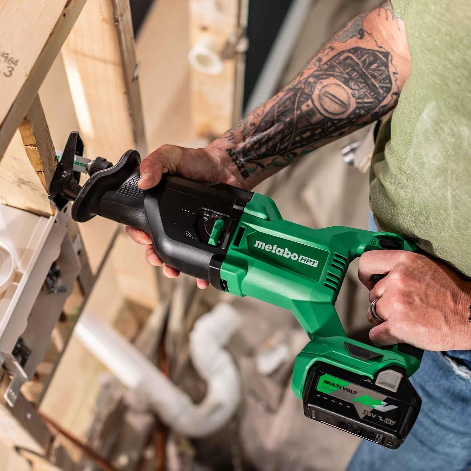 Metabo HPT 18V MultiVolt Cordless Reciprocating Saw, Orbital Cut Mode, 36% Less Vibration, 1-1/8' Stroke Length, 3,000 SPM, LED Light, Tool Body Only, CR18DBQ4