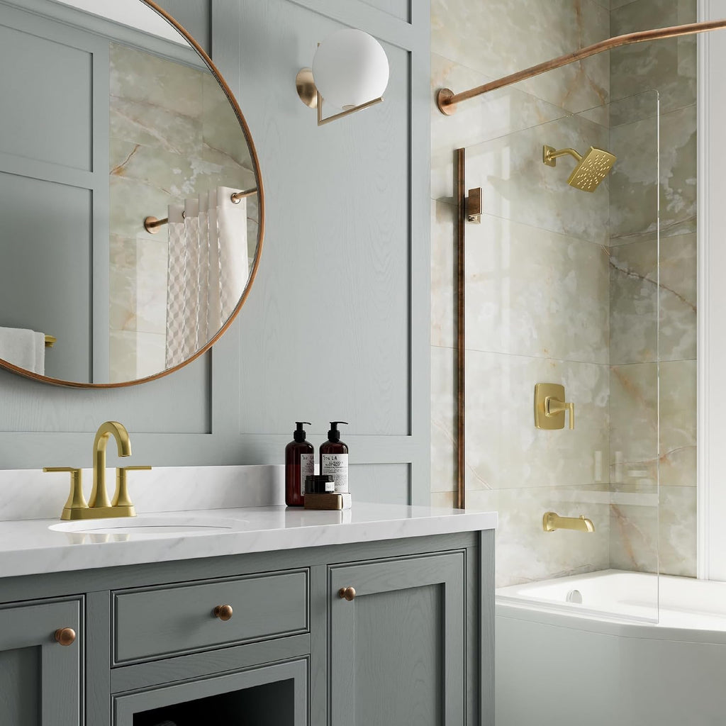 Pfister Vaneri Tub and Shower Faucet Set with Valve Single Handle Brushed Gold Finish Complete Trim Kit Push Button Diverter WaterSense Certified Bathroom Fixtures 8P8WS2VRISBG