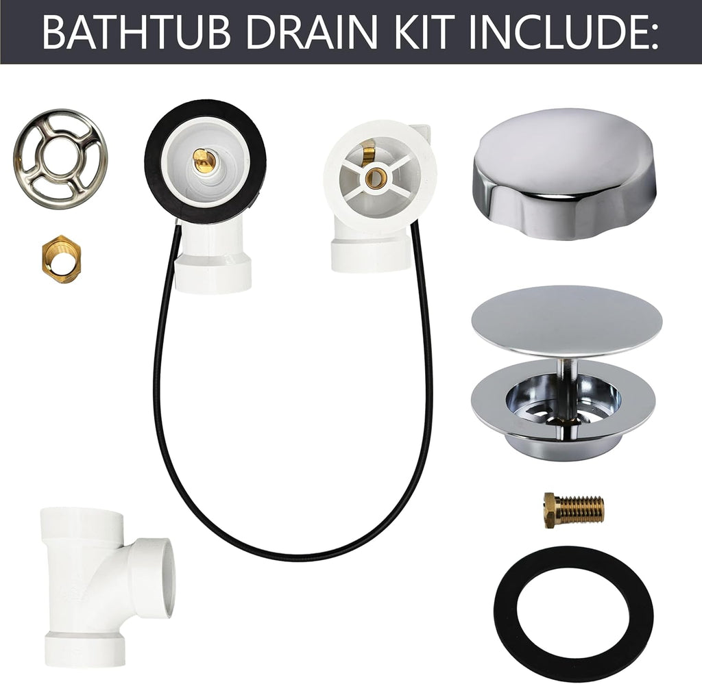 Westbrass D50P45-26 45' Cable Drive Standard Bath Drain Trim Kit with Rotary Overflow Cover Knob, Pop-Up Stopper and Sch. 40 PVC Fittings, Polished Chrome (12-Pack)