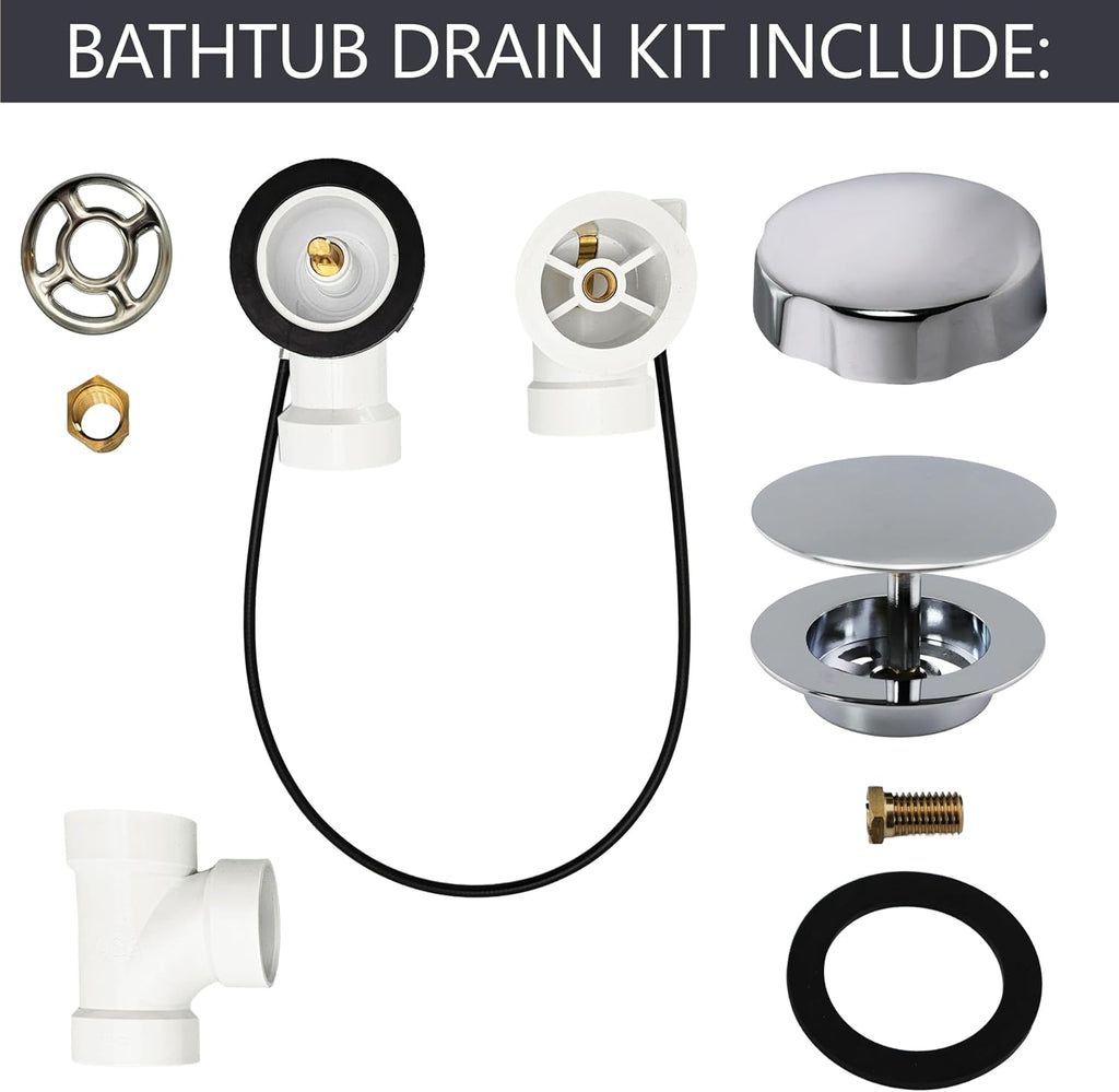 Westbrass D50P45-26 45' Cable Drive Standard Bath Drain Trim Kit with Rotary Overflow Cover Knob, Pop-Up Stopper and Sch. 40 PVC Fittings, Polished Chrome (4-Pack)