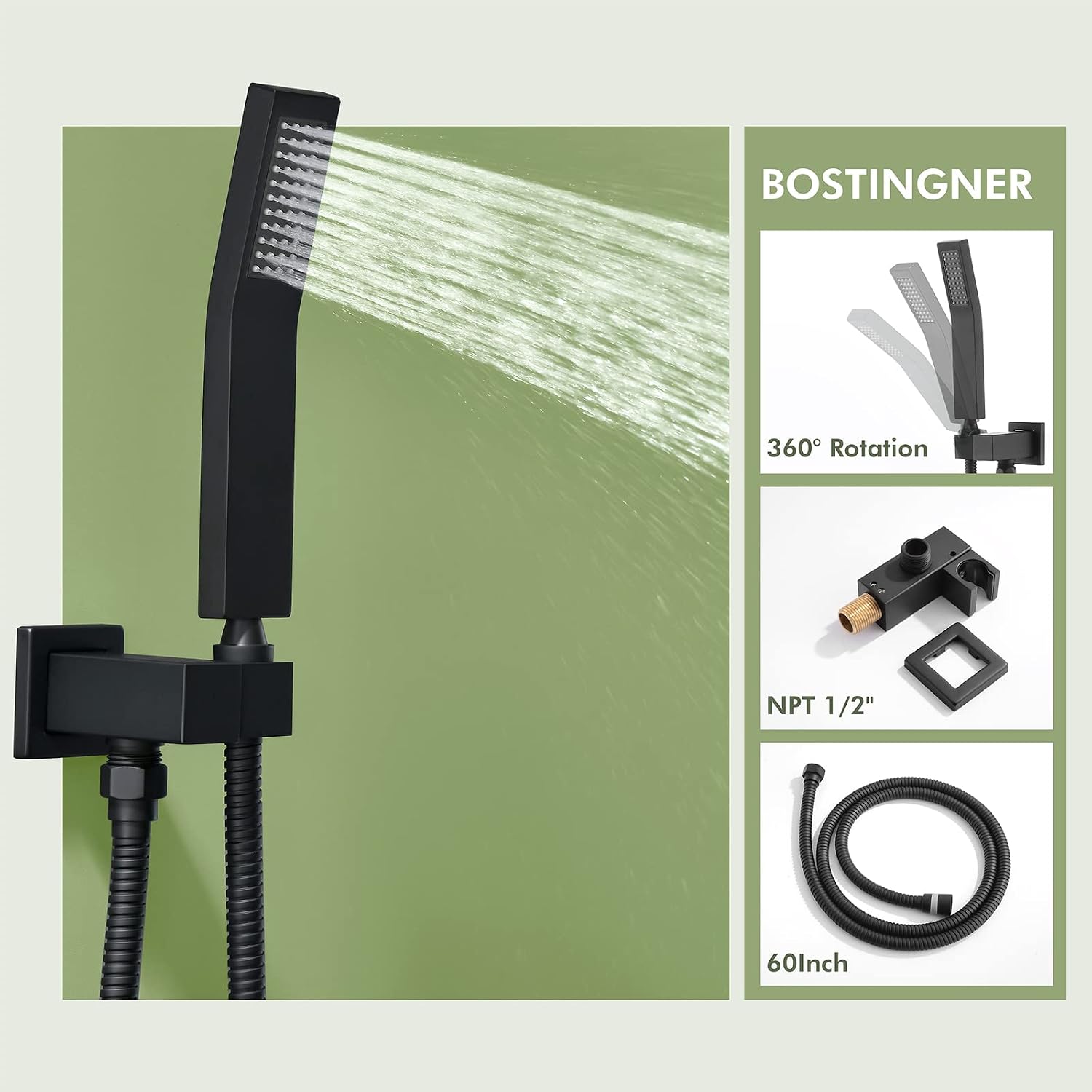 Shower System with Body Jets,Bostingner 3 Way Shower Faucet Set 12' Rain Shower Head with Handheld Spray, Can Use at Same Time,Push Button Diverter Shower Head Set Complete, Matte Black