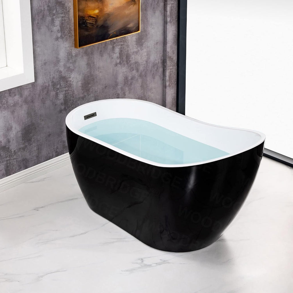 WOODBRIDGE 54' Acrylic Freestanding Bathtub Contemporary Soaking Black Tub with Matte Black Overflow and Drain，BTA1807-MB