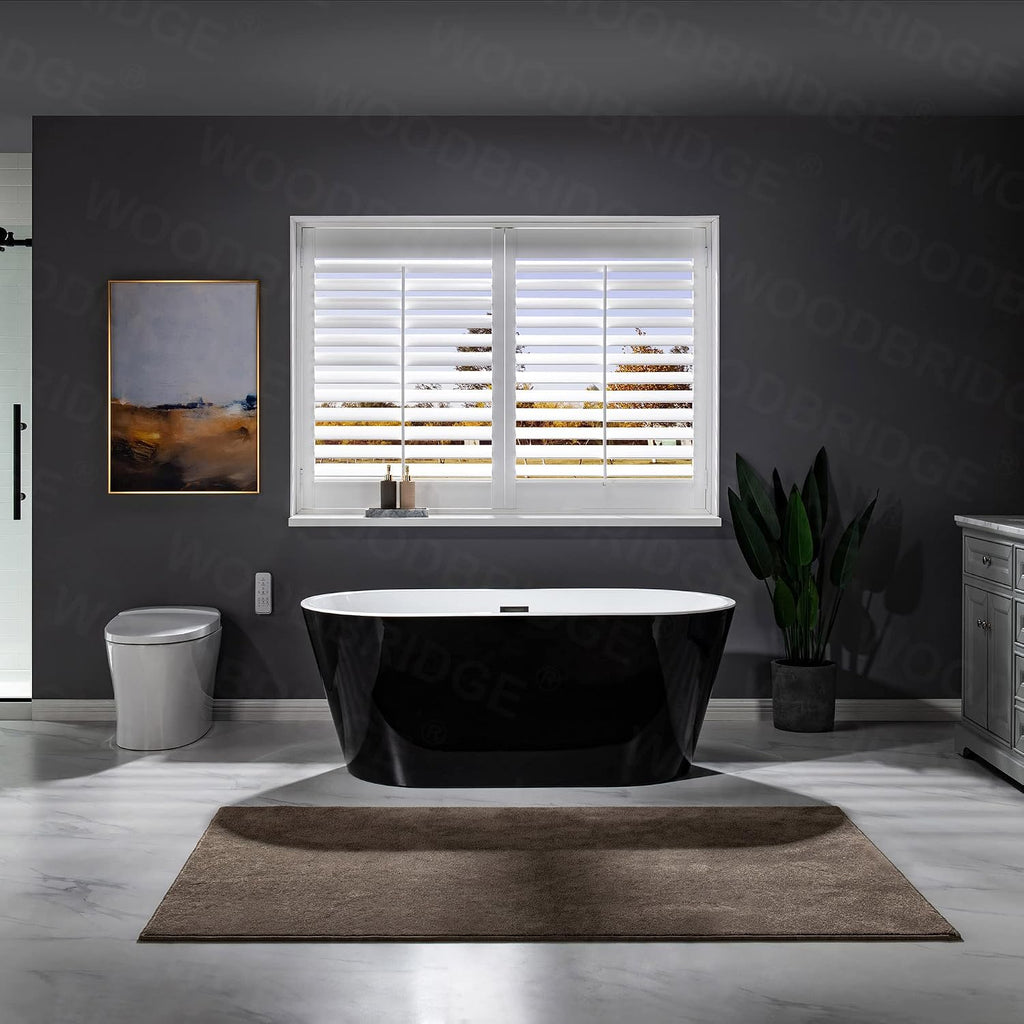 WOODBRIDGE 59' Acrylic Freestanding Bathtub Contemporary Soaking Black Tub with Matte Black Overflow and Drain，B1814-MB