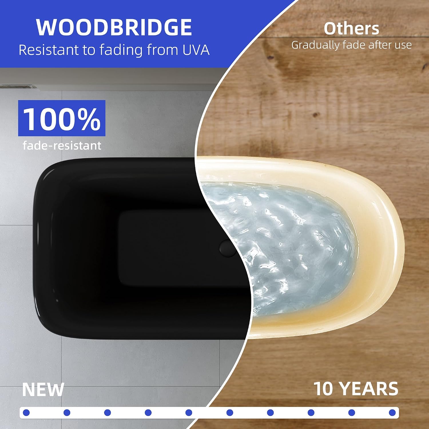 WOODBRIDGE 71 X 33.5 X 24.75' freestanding soaking bathtub with matte black drain included, Black WE006