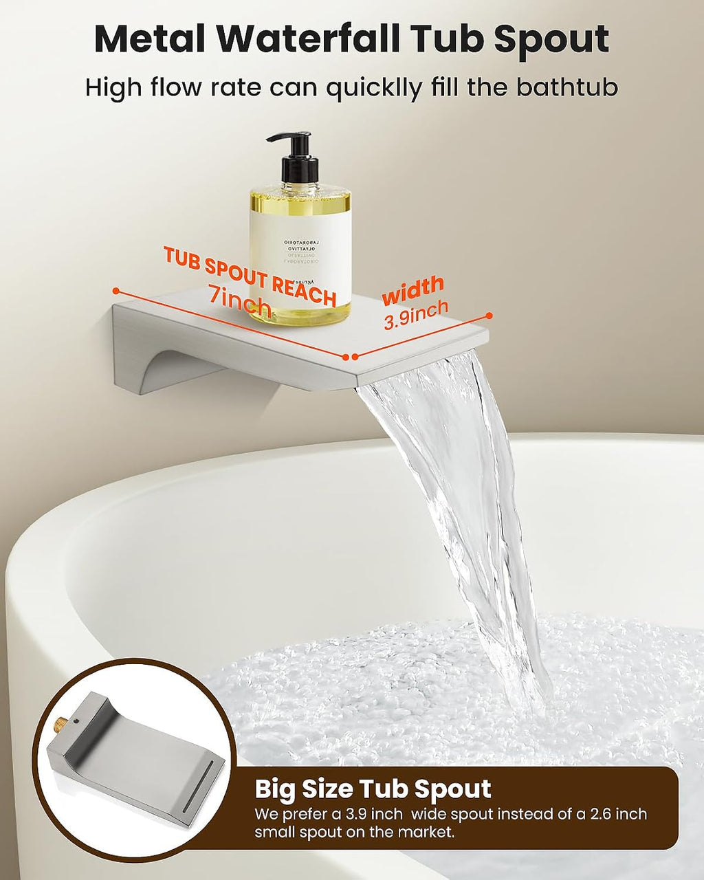 gotonovo Shower System with Tub Spout,Waterfall Tub Shower Faucet Set for Bathroom Head and Handle Set Wall Mounted 3 Function Rough-in Valve and Trim Included 10 inch Shower Head Brushed Nickel