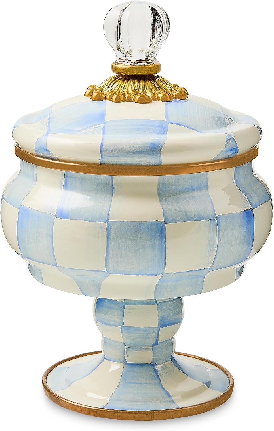 MACKENZIE-CHILDS Enamel Curiosity Pot, Decorative Container for Home Decor, Light-Blue-and-White Sky Check