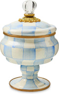 MACKENZIE-CHILDS Enamel Curiosity Pot, Decorative Container for Home Decor, Light-Blue-and-White Sky Check