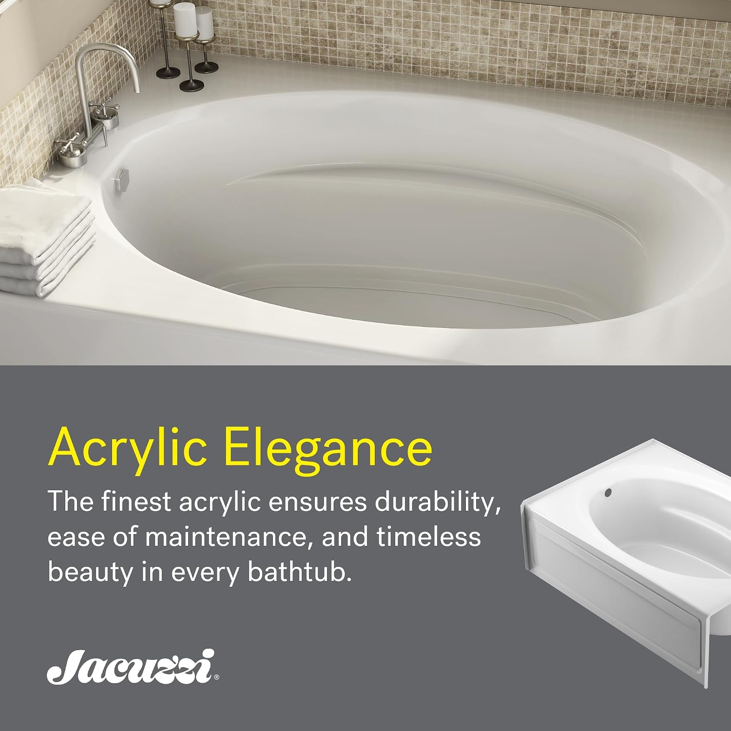 JACUZZI SIGNATURE Acrylic Skirted Soaking Bathtub, Slip Resistant, Right Drain Placement, 60' (L) x 42' (W), Oval in Rectangle Design, White