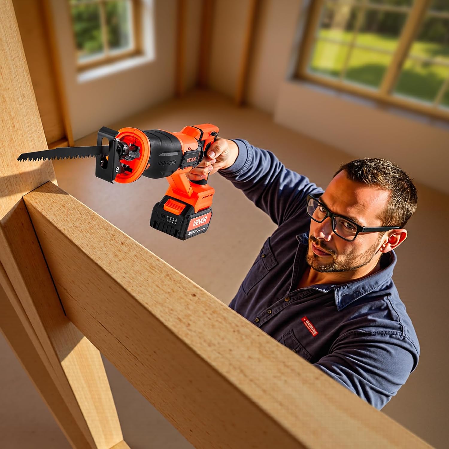 VEVOR 20V Brushless Reciprocating Saw, Cordless Reciprocating Saw with Battery, 3000 SPM Variable Speed, 1' Stroke Length Charger, 8 Blades, and Carrying Bag, for Wood, Metal and Plastic Cutting