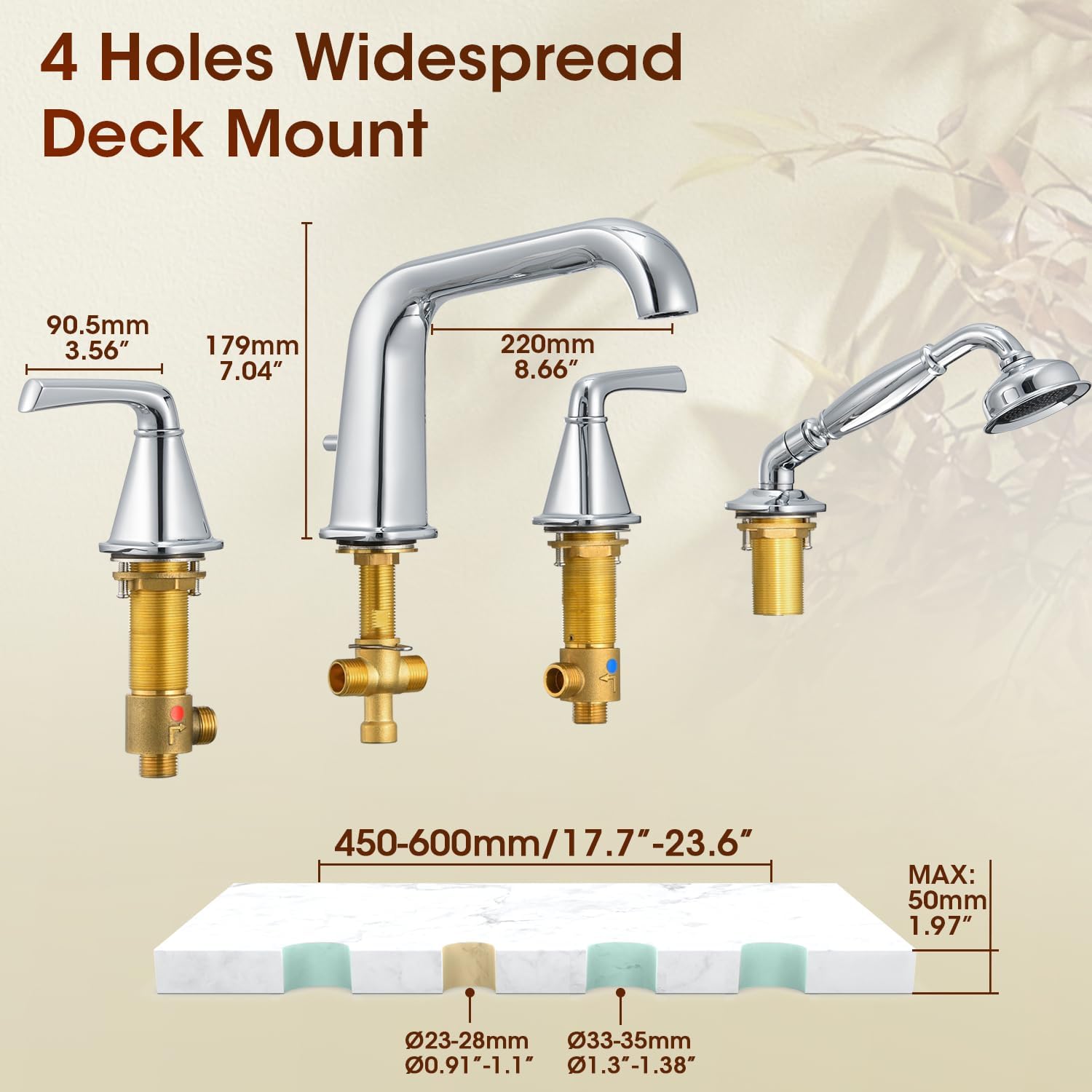 Roman Bathtub Faucet with Sprayer, Qinkell Tub Faucet Set with Valve, 4 Hole Deck Mount Tub Faucets, 2 Handle High Flow Tub Filler with Hand Shower and Supply Lines Polished Chrome
