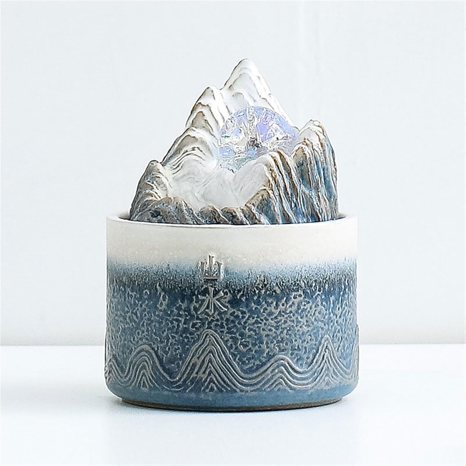 GRFIT Indoor Fountain Ceramic Ornaments for Home, Office, Wigwam, Flowing Water Cycle, Small Desktop Fountain, Water Features Attracting Wealth Table Fountain(Blue)