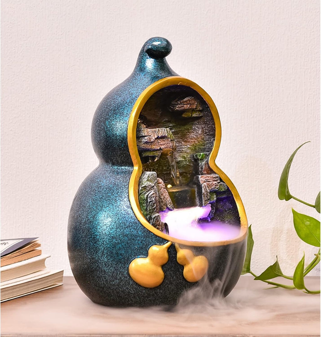 HIHELO Tabletop Fountain Indoor Resin Desktop Fountain Gourd Water Decoration Waterscape Fountain Living Room Desktop Home Desk Decoration Indoor Fountain