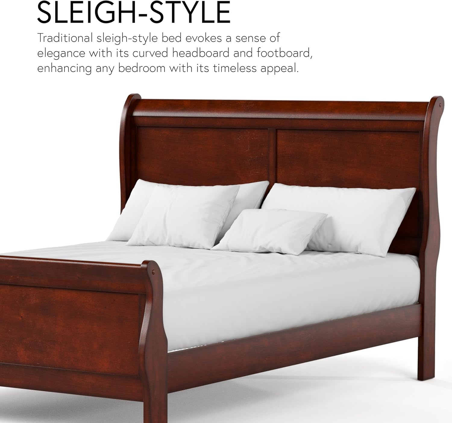 Furniture of America Arabella Traditional Wood Queen Bed Frame with Headboard and Footboard, Elegant Sleigh Design Bedframe for Bedroom, Guest Room, Easy Assembly, Box Spring Required, White