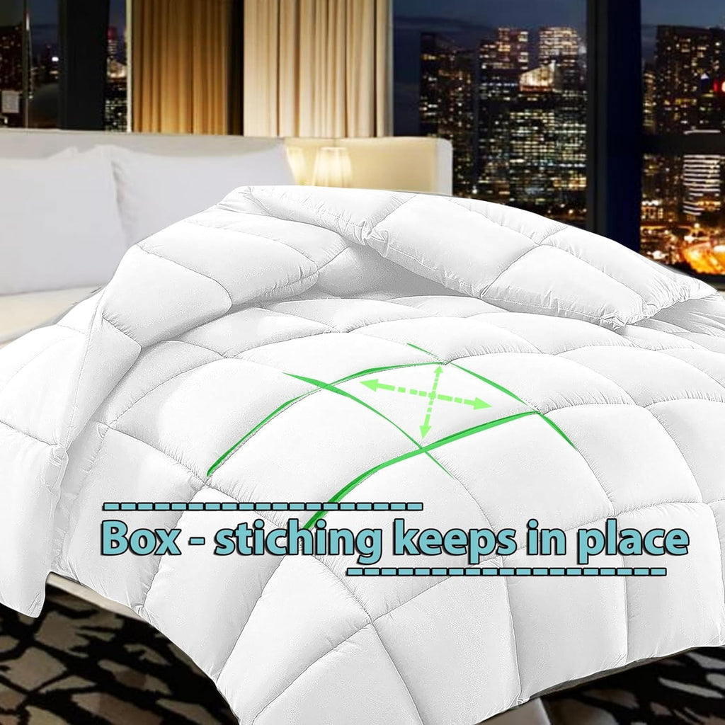 Luxury All-Season Queen Size 1-Piece Comforter - White Solid Pima Cotton Quilted Duvet Insert, 500 GSM, 800 TC, Ultra Fluffy with Corner Tabs