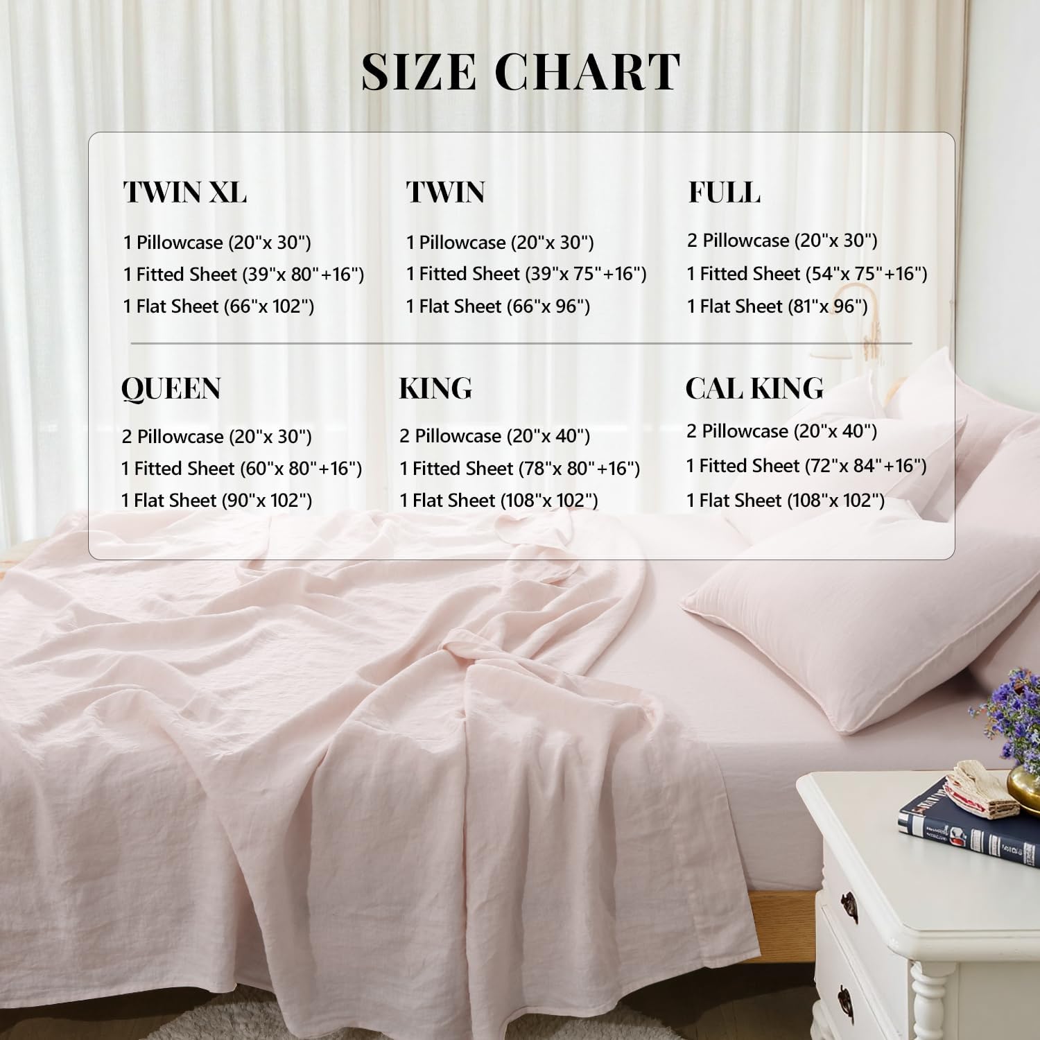 S VICTORY SYMBOL 100% Organic Linen Sheets Set Queen Size,Washed French Flax Bed Sheets 4 Pieces(2 Pillowcases,1 Fitted Sheet,1 Flat Sheet) Pale Pink,Natural Linen Bedding