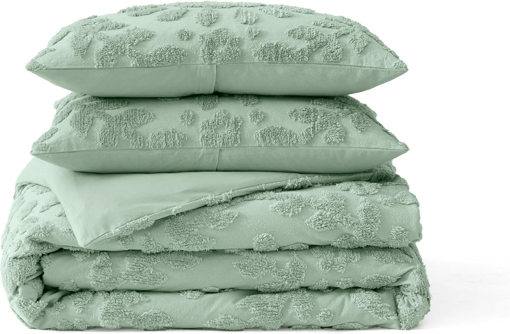 Peri Home 100% Cotton 3-Piece Comforter and Sham Set, King, Sage Chenille Laurel