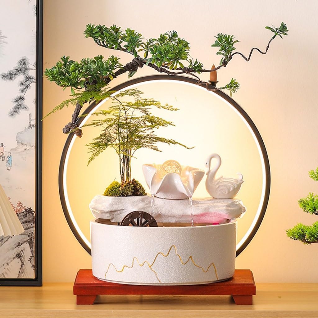 GUERNSEY Tabletop Fountain Tabletop Fountains Chinese-Style Ceramic Water Ornaments Home Living Room Desktop Decoration Fountain Tea Room Tea Table Fountain Ornaments Indoor Fountain