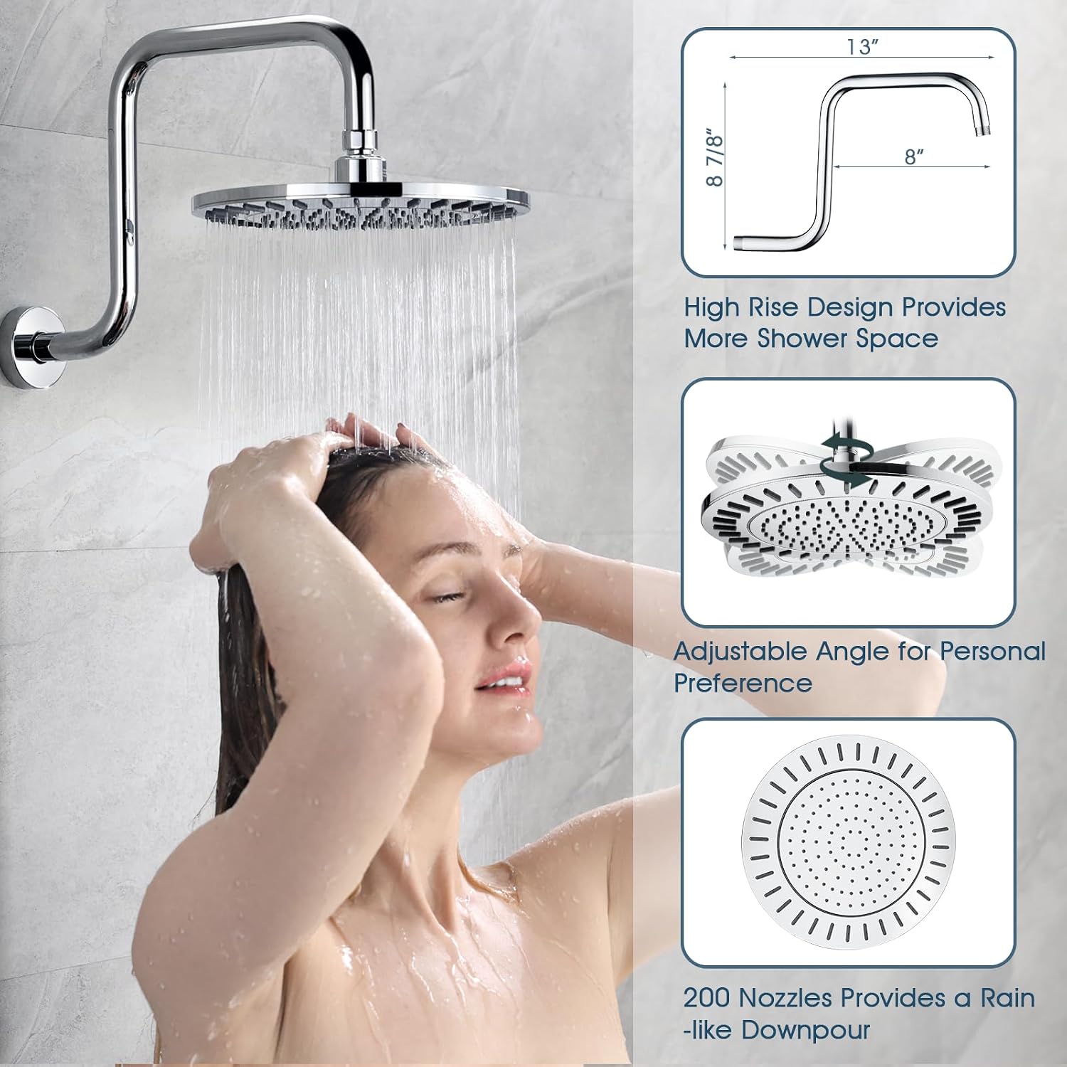 BRIGHT SHOWERS Shower Faucet Set, Shower Head System with Rainfall Shower Head and Handheld Showerhead Combo, Valve and Trim Kit, Complete Shower Fixtures for Bathroom, Chrome