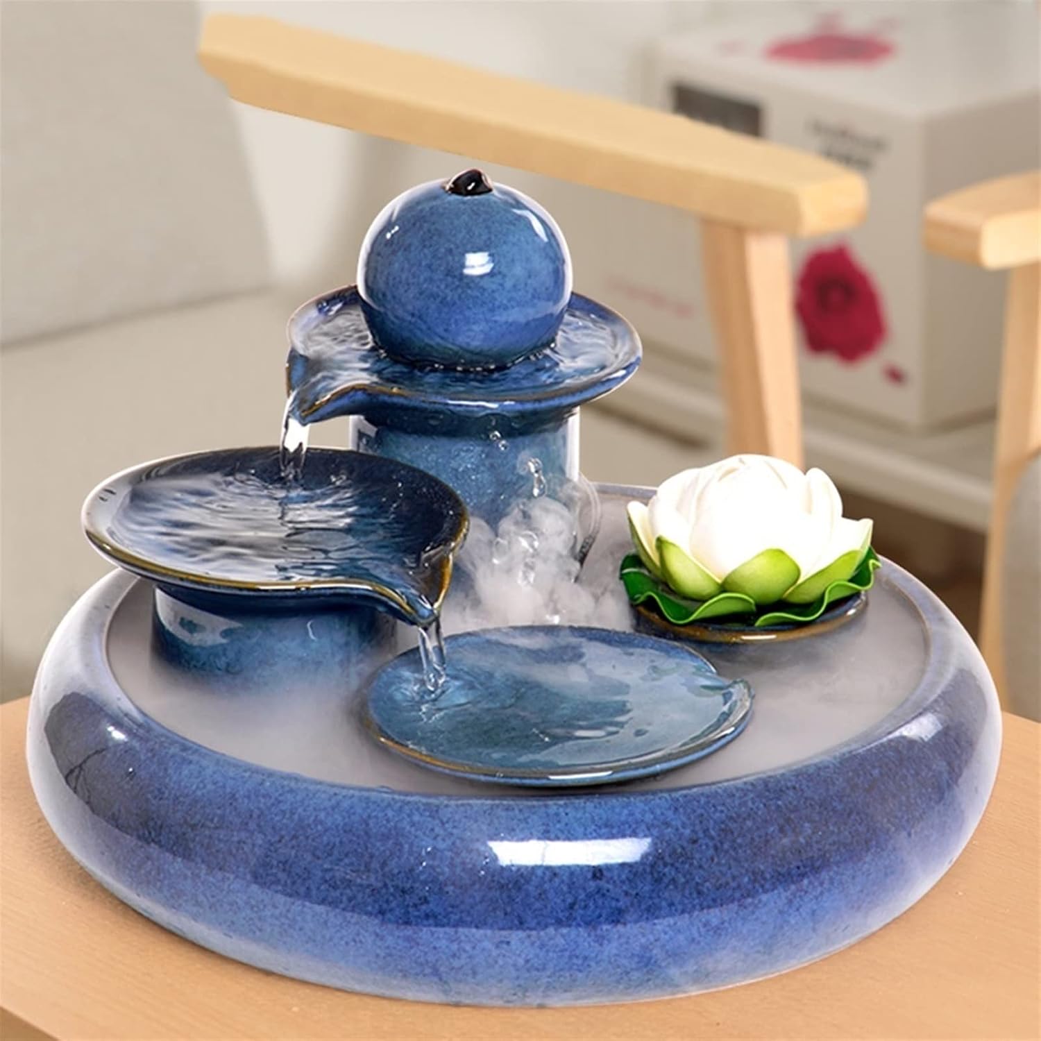 HIHELO Tabletop Fountain Running Water Desktop Decoration Creative Fountain Humidifier Living Room Ceramic Home Office Desktop Decoration Indoor Fountain (Color : Brass)