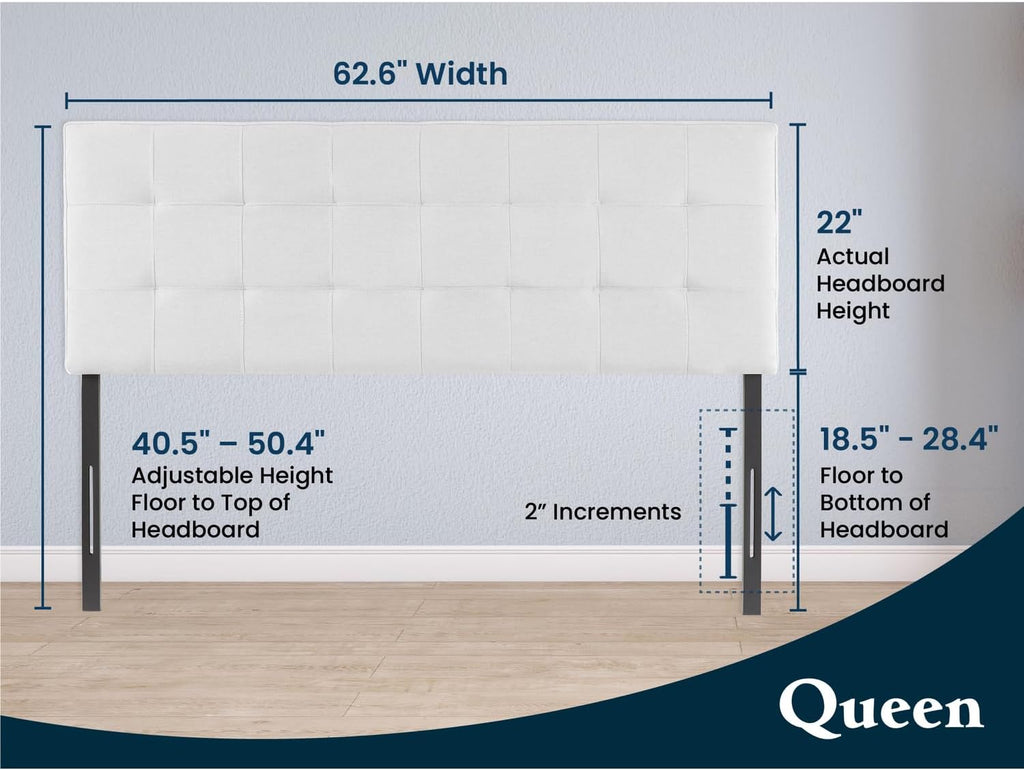 Naomi Home Jessenia Square Tufted Upholstered Headboard for Full & Queen – Fabric Padded Panel, 12 Adjustable Heights, Dual Mount for Wall or Bed Frame