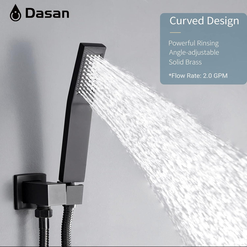 DASAN Tub Shower Faucets Sets Complete Matte Black Bathtub Shower System with Tub Spout, Bathtub Faucet Set Tub and Shower Faucet Combo Trim Kit with Rough-in Valve